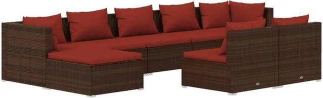 vidaXL 9-tlg Garten-Lounge-Set mit Kissen in Braun, modernes Poly-Rattan-Set mit Eckelement, Ottoman und 3-Sitzer-Sofa für Terrasse und Garten - Bild 1