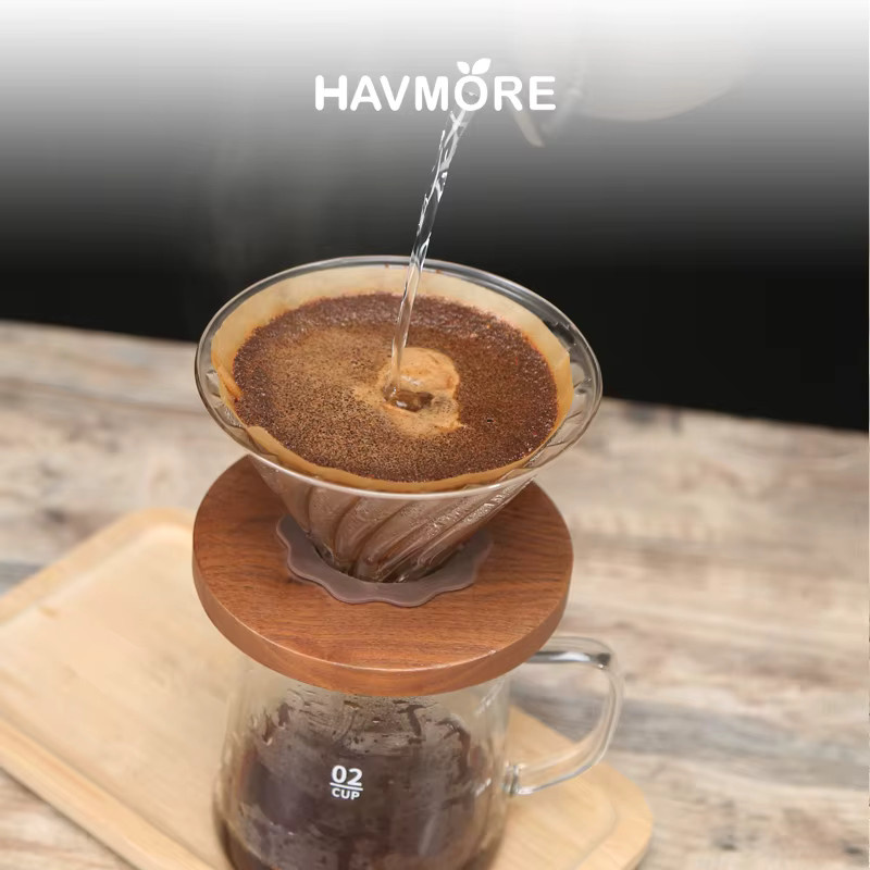 HAVMORE Glas-Tropfkaffeemaschine und Teekessel mit Holzdeckel in Transparent - Bild 2