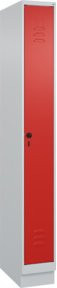 C+P Spind Classic PLUS Garderobenschrank mit Sockel, 1 Abteil, Sicherheits-Drehriegel und 3 Garderobenhaken, Grau/Rot, H x B x T: 195 x 25 x 50 cm - Bild 1