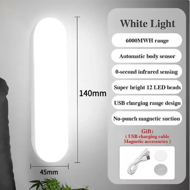 YJMP Super Lighting LED Nachtlicht mit Bewegungssensor, 2er-Set, weiß, kabellos und USB wiederaufladbar mit Magnetbefestigung für Schrank, Küche und Flur - Bild 1