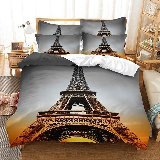Flylo 3-teiliges Bettwäsche-Set mit Eiffelturm-Motiv in Multicolour, Queen Size, B/H: 135 x 200 cm - Bild 1