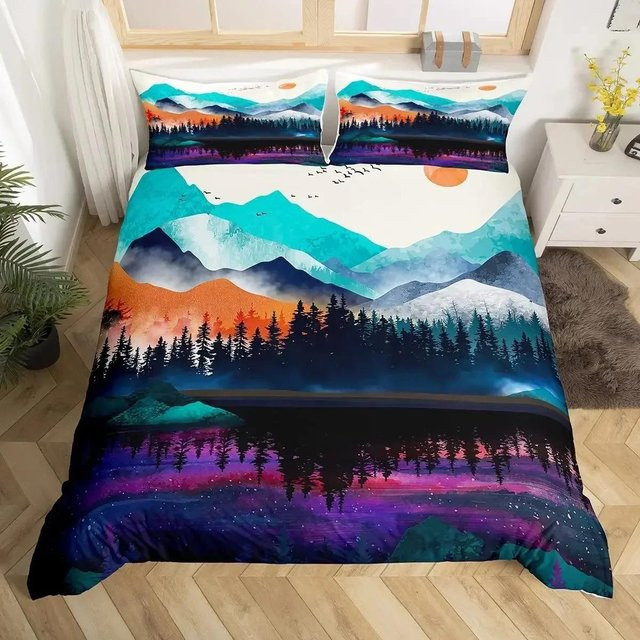 Bettwäscheset Lodestar Smoky Mountain Misty Forest mit Bettbezug und Kissenbezügen aus Mikrofaser, Mehrfarbig, B/H: 200 x 200 cm - Bild 1