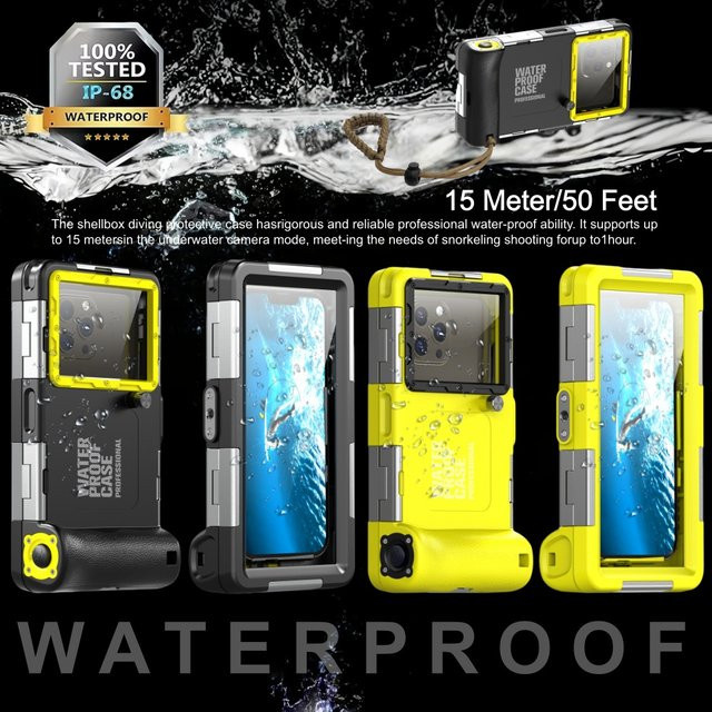 RIGTFKY Wasserdichte Handyhülle Universal für bis zu 6,9 Zoll, Schwarz, Unterwasser Schutzhülle für professionelles Tauchen bis 15m - Bild 1