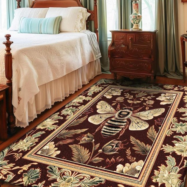 Lodestar Boho Teppich mit Bienenmuster und floralem Design, Mehrfarbig, B/H: 40 x 60 cm - Bild 1