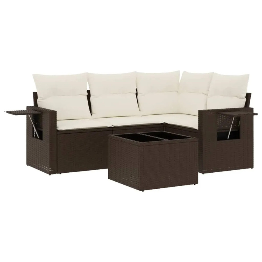 vidaXL 5-tlg. Garten-Sofagarnitur in L-Form aus Polyrattan mit Kissen, Braun - Bild 2