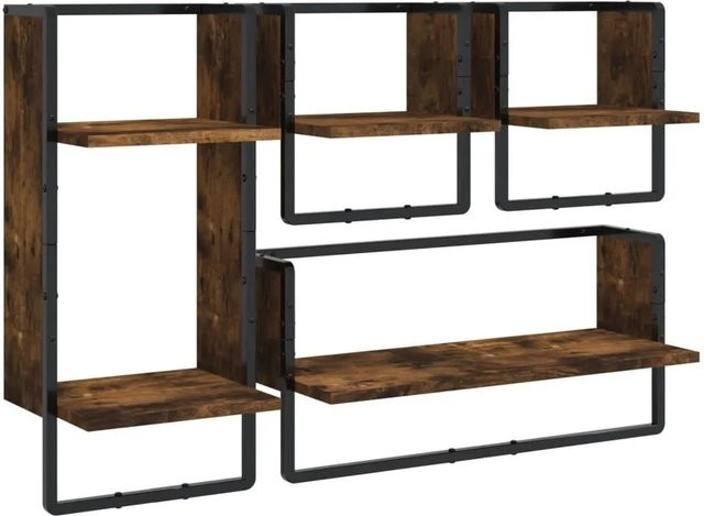 vidaXL 4-tlg Wandregal-Set mit Stangen in Räuchereiche, Industrial Design, Braun - Bild 1