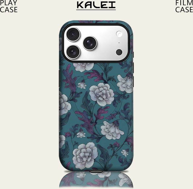 Potdemiel Handyhülle mit Pfingstrosen-Design in Türkis und Lila für iPhone 17 16 15 14 13 Pro Max Plus, robuste Magnet-Schutzhülle mit Einzel- und Doppelschicht - Bild 1