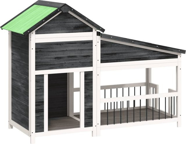Wetterfeste Hundehütte aus Kiefernholz von Yiwydaa in Grau und Grün, B/T/H: 143 x 60,5 x 109 cm - Bild 1