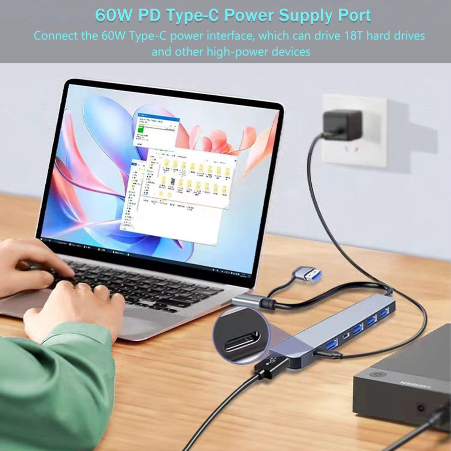 Schlanker 7-in-1 USB-C-Hub mit USB 3.0 und USB 2.0 für Laptops, MacBook und iPad in Silber/Grau - Bild 2
