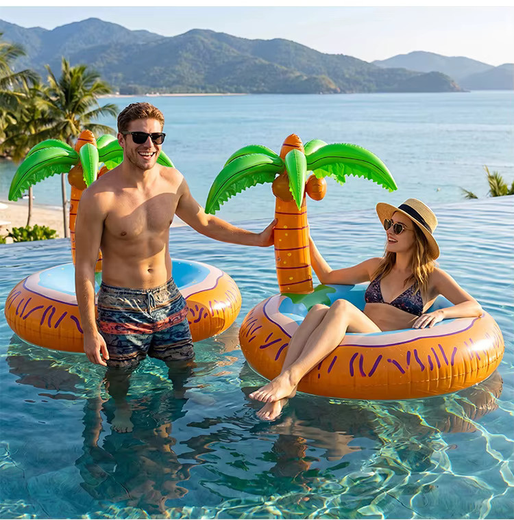 Aufblasbarer CatXaa Kokosnussbaum-Schwimmring aus verstärktem PVC in Naturfarben für Erwachsene und Kinder - Bild 3