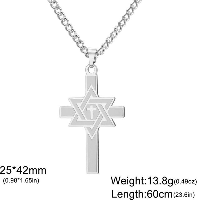Halskette Davidstern Kreuz, Edelstahl, Silber, Vintage, Unisex - Bild 1
