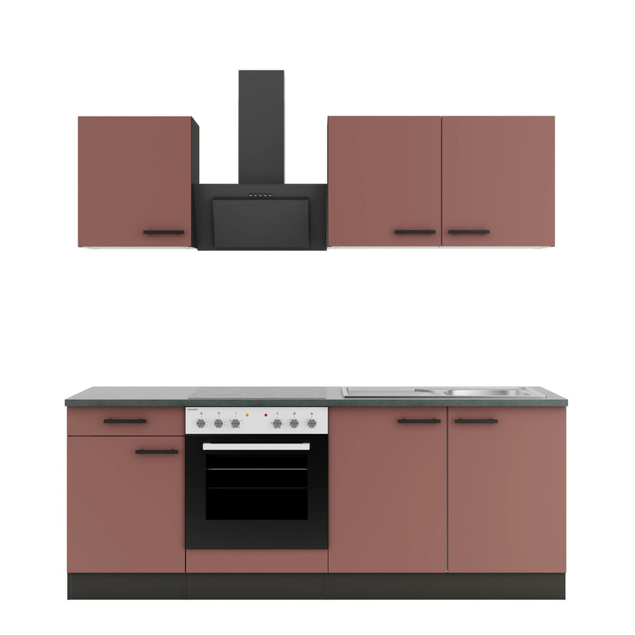 OPTIFIT Nizza407 Küchenzeile in Rostrot mit modernem Design und melaminbeschichteter Qualitätsspanplatte, Breite: 210 cm - Bild 2