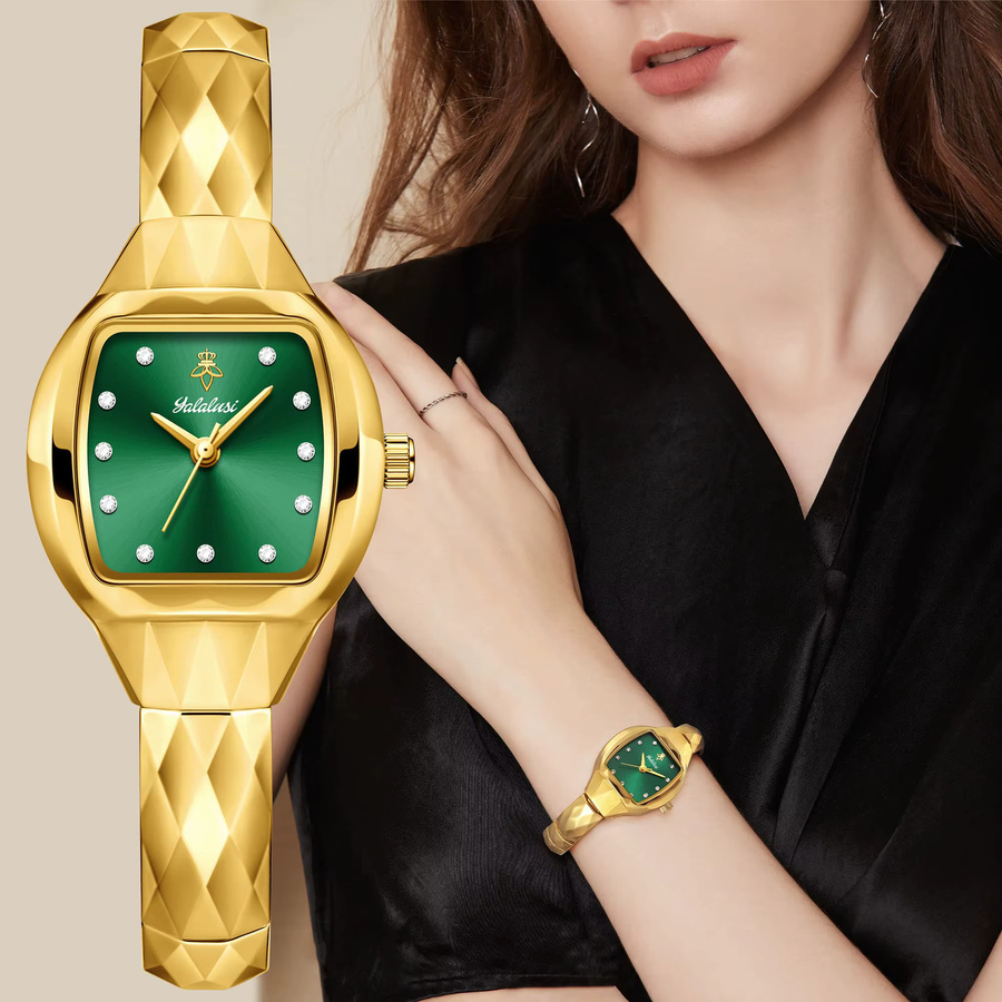 YaLaLuSi Armbanduhr, Quarz, Edelstahl, Gold, Kristall, Damen - Bild 3