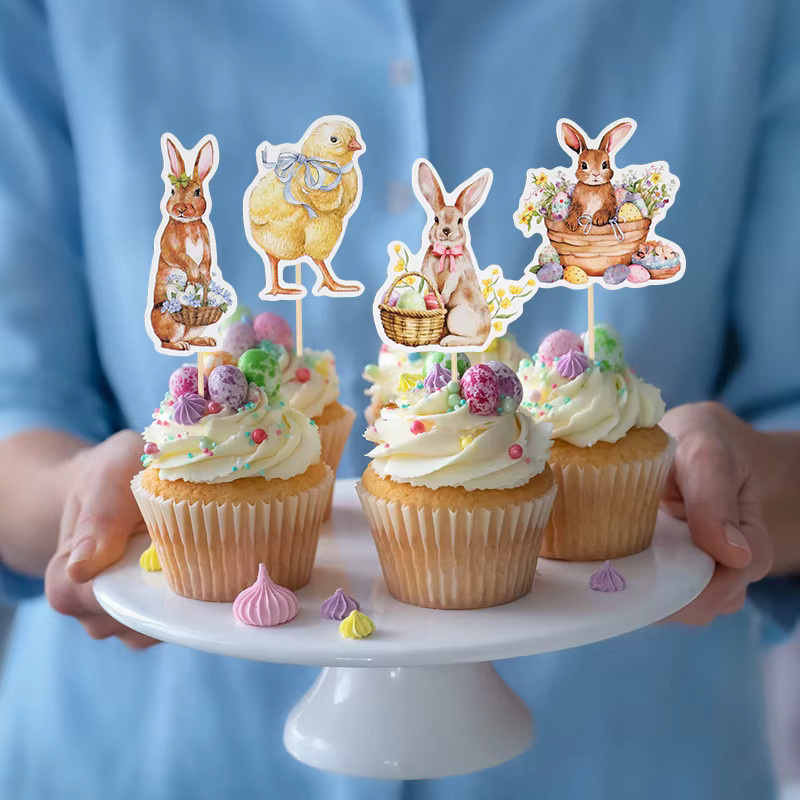 ZQNYCY Osterhase und Küken Cupcake Topper Set für Ostern und Kindergeburtstage, Mehrfarbig, aus Papier - Bild 3