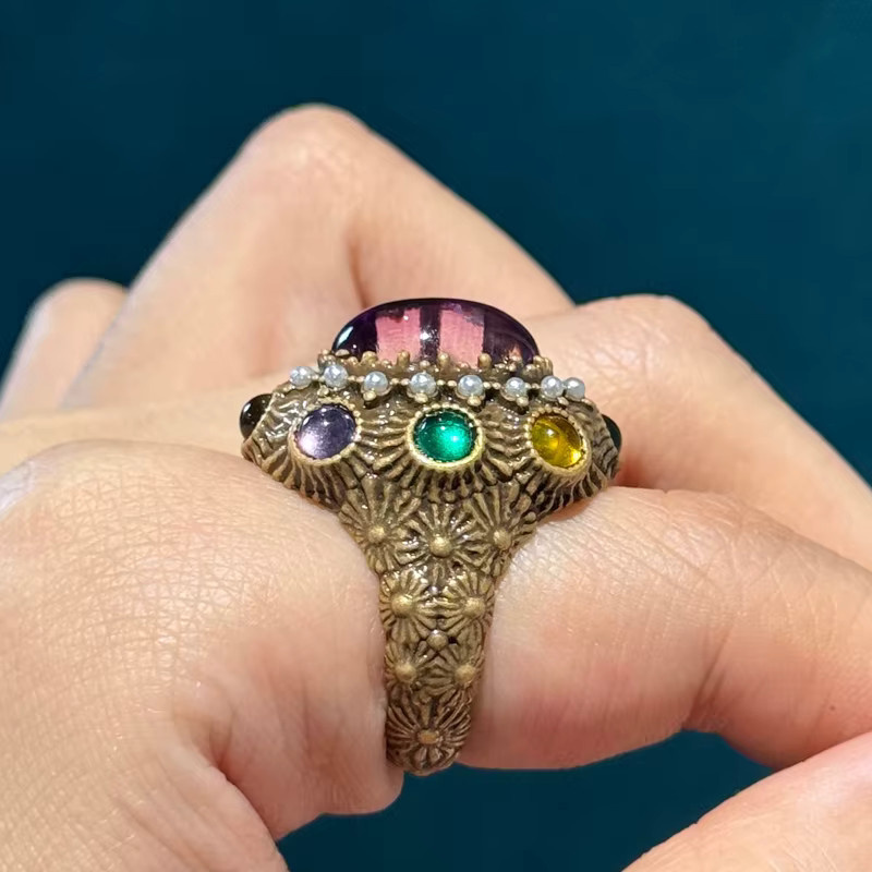 Icareu Ring, lila Glasur, Kristallperle, bunt, oval, goldfarben, Damen - Bild 5