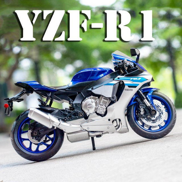 MAKEDA Yamaha YZF-R1 Motorrad Modell, 1:12, Metall, Schwarz, Blau - Bild 1