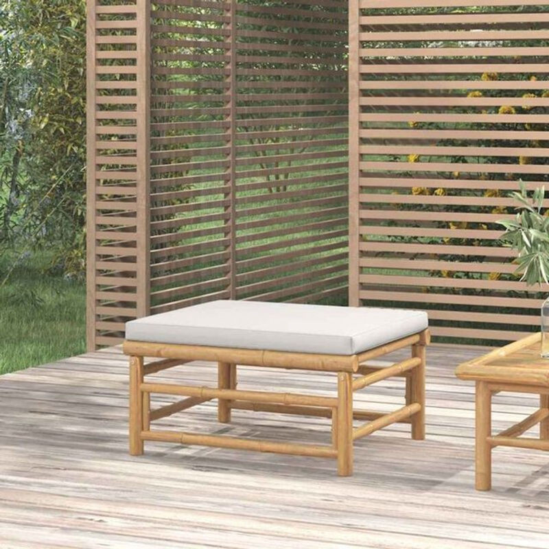 Gartenhocker aus Bambus mit hellgrauem Kissen von vidaxl - Bild 1