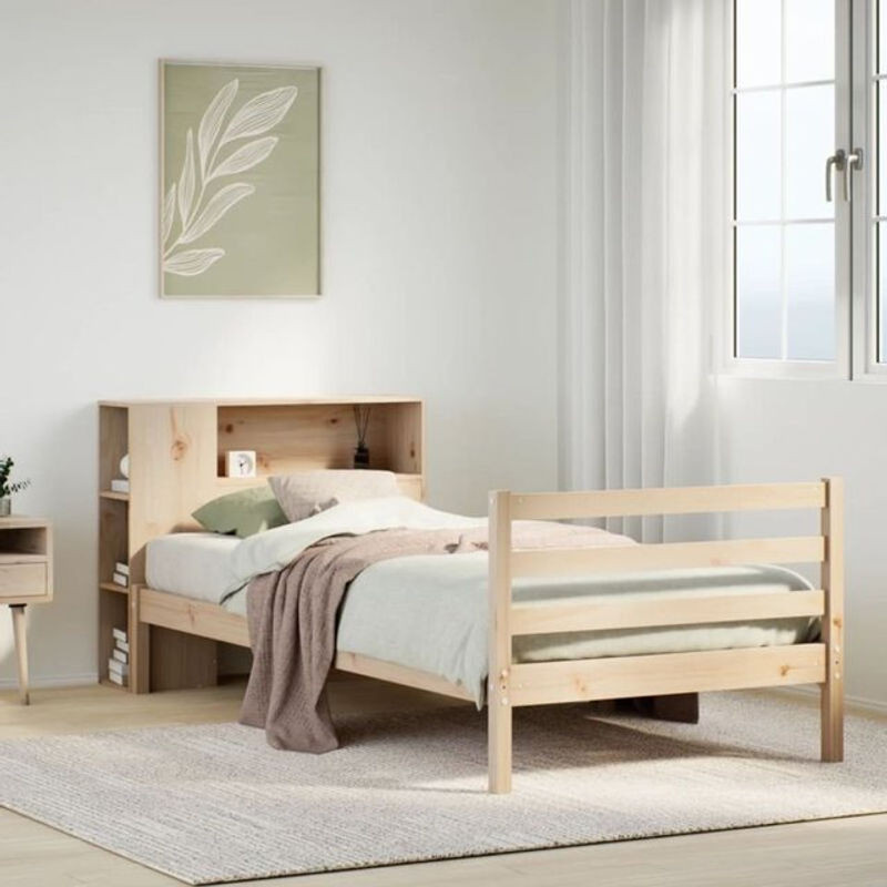Vidaxl Massivholzbett aus Kiefer mit integriertem Bücherregal in Braun und Natur, Landhaus- und Skandinavisch-Stil, B/T/H: 75 x 190 cm (ohne Matratze) - Bild 1