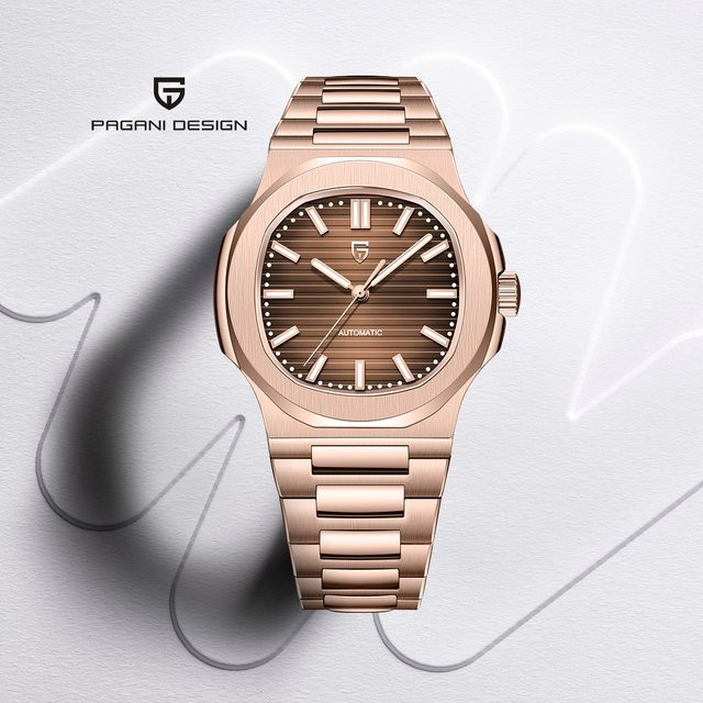 PAGANI DESIGN Armbanduhr Automatik, Edelstahl, Roségold, braun, Herren - Bild 1