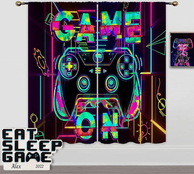2er-Set moderner Game Controller Vorhang mit 3D-Digitaldruck für das Kinderzimmer, halbtransparent, Polyester, B: 50 cm, H: 130 cm - Bild 1