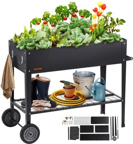 VEVOR Hochbeet aus verzinktem Stahl mit Rädern in Schwarz, B/T/H: 110 x 49,5 x 80 cm, ideal für den Anbau von Gemüse, Obst und Kräutern - Bild 1