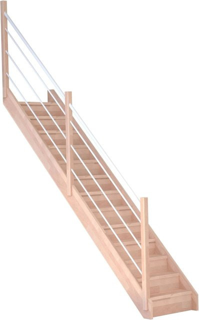 StarWood Treppe Mykonos Pro Buche mit Holz-Edelstahl-Geländer in Weiß und Silber, Breite: 80 cm - Bild 1