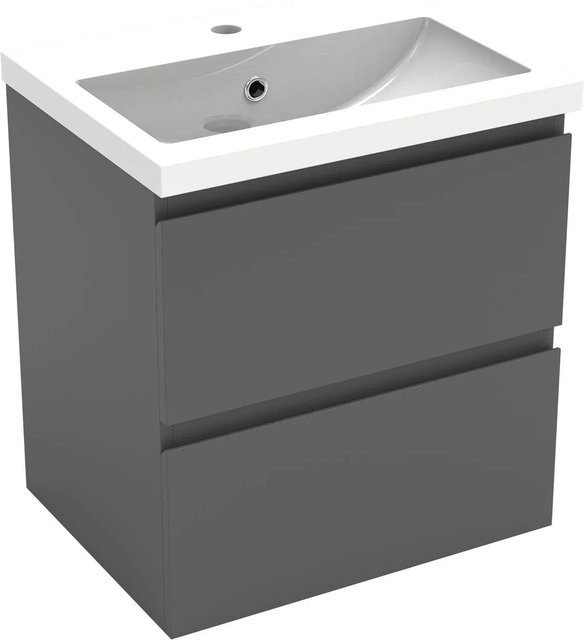 AICA Badmöbel Set Aalst: 2-teiliges Waschtisch-Set mit Mineralguss-Waschbecken und Unterschrank in Anthrazit Matt mit Softclose, Breite: 50 cm - Bild 1