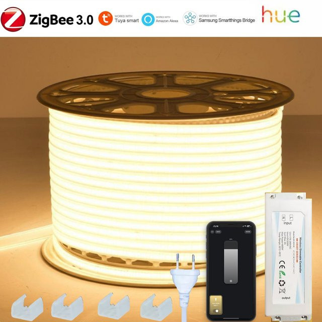 YSRSAI COB LED Streifen Zigbee 3.0 220 V mit 288 LEDs/m, Wasserdichtes LED Band in Weiß, kompatibel mit Tuya App und Amazon Alexa - Bild 1