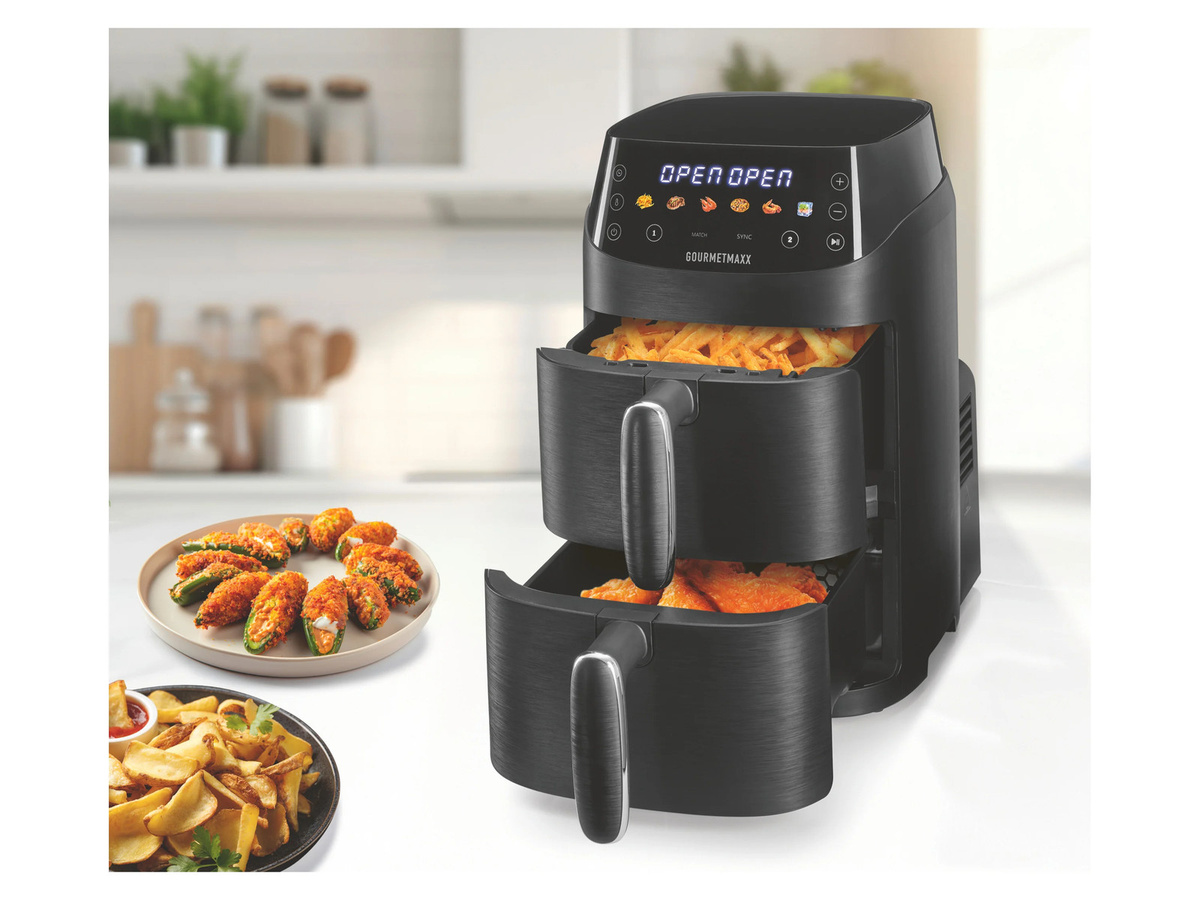 GOURMETMAXX Doppel-Heißluftfritteuse mit Dual Zone, 2000 Watt, Schwarz, B/H/T: 38,2 x 35,7 x 22,6 cm - Bild 2