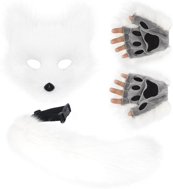 YIRAN Fuchsmaske mit Fuchs Schwanz und Pfoten Handschuhe Set, Erwachsene, Kostüm - Bild 1