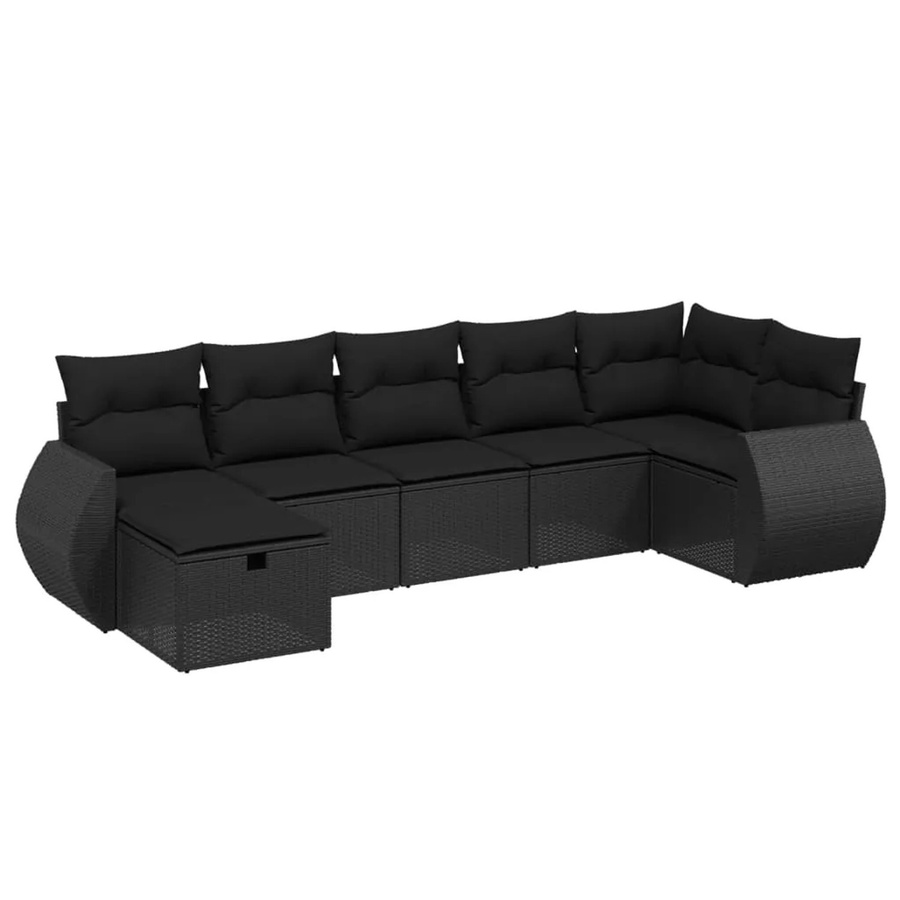 vidaXL 7-tlg Garten-Sofagarnitur aus Poly-Rattan mit Kissen in Schwarz - Bild 2