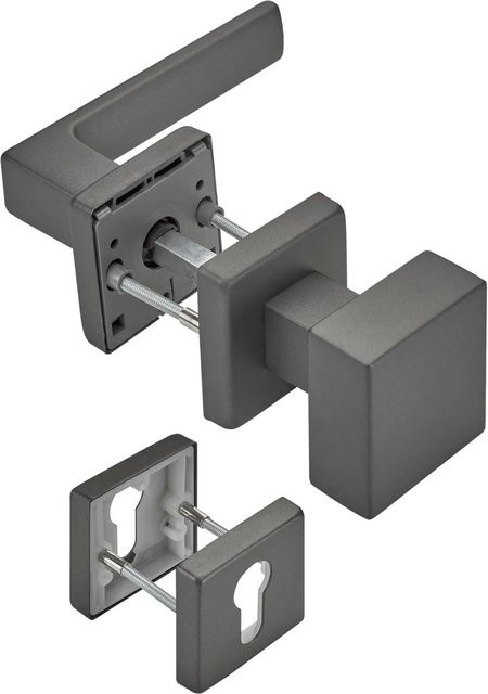 SO-TECH Türdrückergarnitur CUBE in Anthrazit Matt mit Rosette und Profilzylinder aus Aluminium - Bild 1