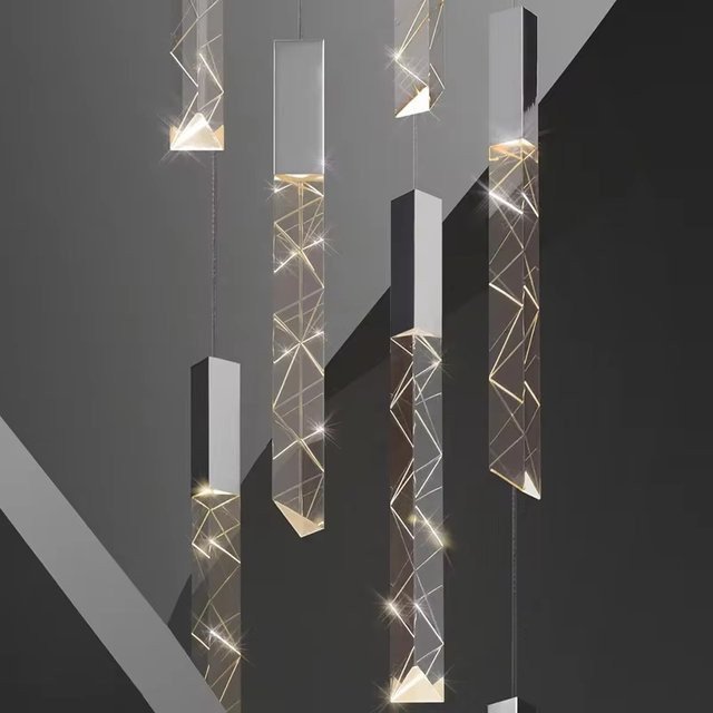 IISINUO K9 Kristall LED Pendelleuchte in Gold mit transparenten Kristallen für Treppen, Wohnzimmer, Schlafzimmer, Hotels und Shops - Bild 1