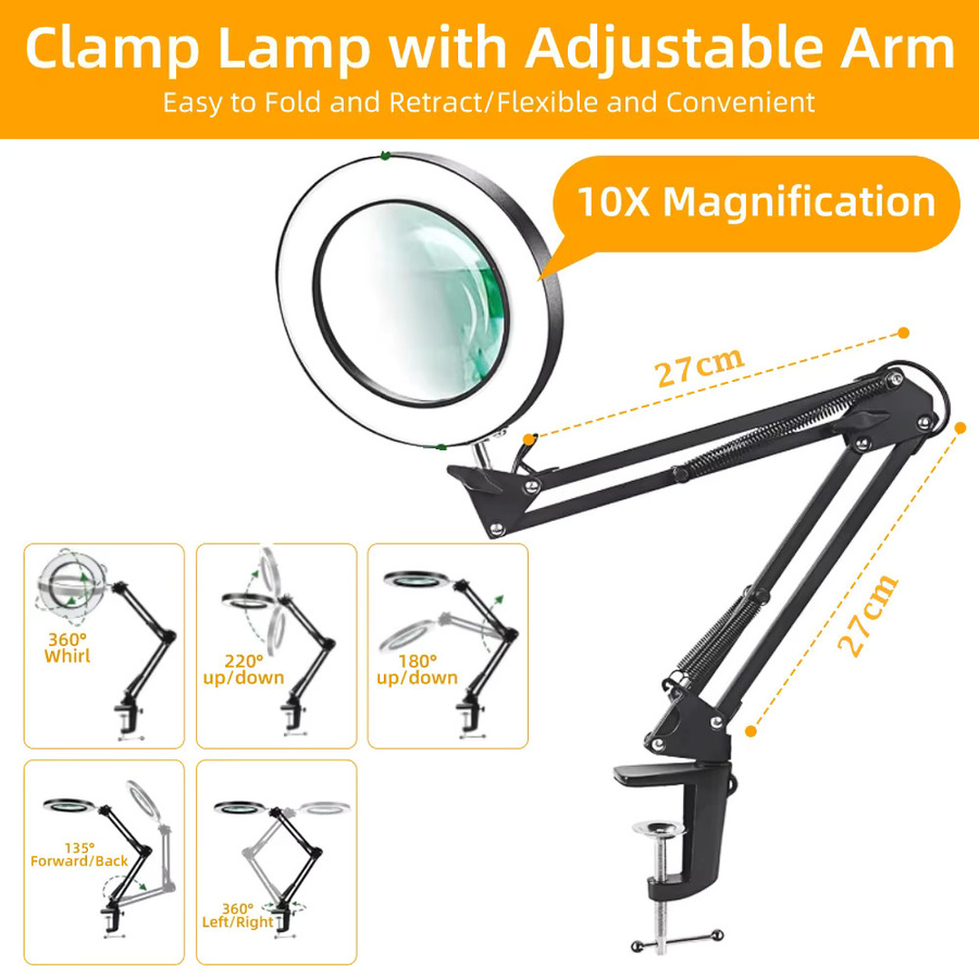 CANMEIJIA LED Lupenleuchte mit Ringlicht, dimmbar, USB-Anschluss, Weiß/Schwarz - Bild 5
