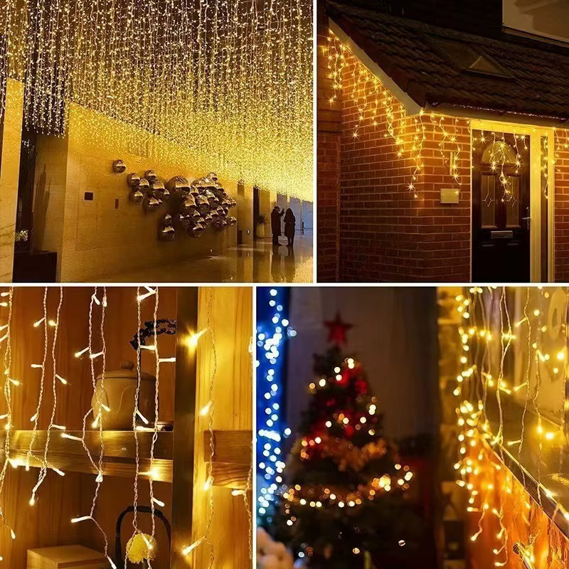 OKAL RED EAST Eiszapfen-Vorhang-Girlande mit LED-Leuchten und Fernbedienung, 3,5 m USB-Lichterkette für Weihnachtsdekoration - Bild 2