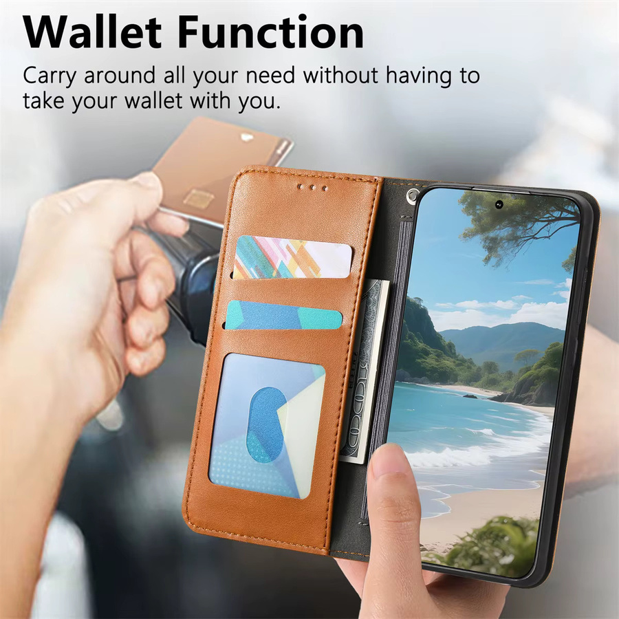 Retro Leder Flip Wallet Handyhülle mit Kartenfächern für Samsung Galaxy S25 Edge Ultra S24 FE A55 A35 A25 A15 A05 A06 A16 A26 A56 A36 in Braun - Bild 3
