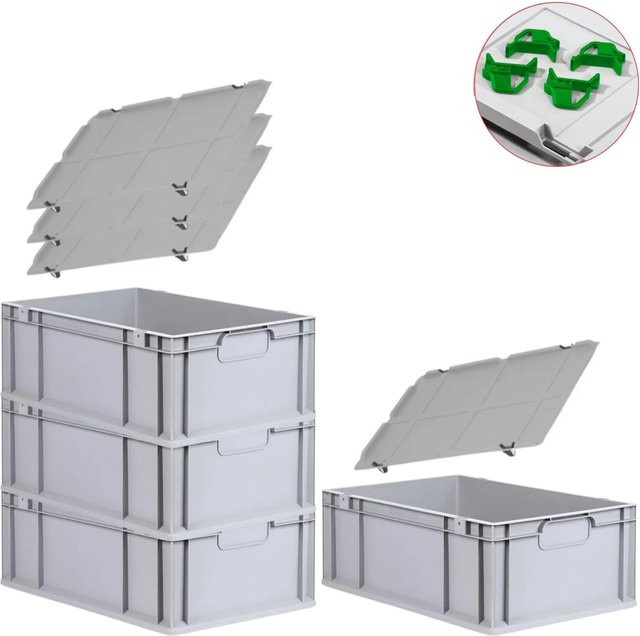 PROREGAL Spar Set 4x Eurobox Nextgen Economy mit Auflagedeckeln und Schiebeschnappverschlüssen in Grün, H x B x T: 22 x 40 x 60 cm - Bild 1
