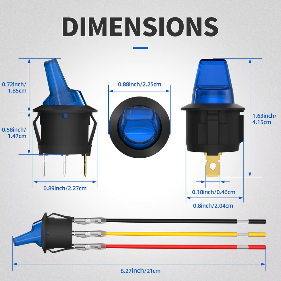 Daiertek 4er Set Mini-Kippschalter rund mit LED-Beleuchtung, 12V 20A, 3-polig, EIN/Aus, SPST, Multicolor - Bild 2