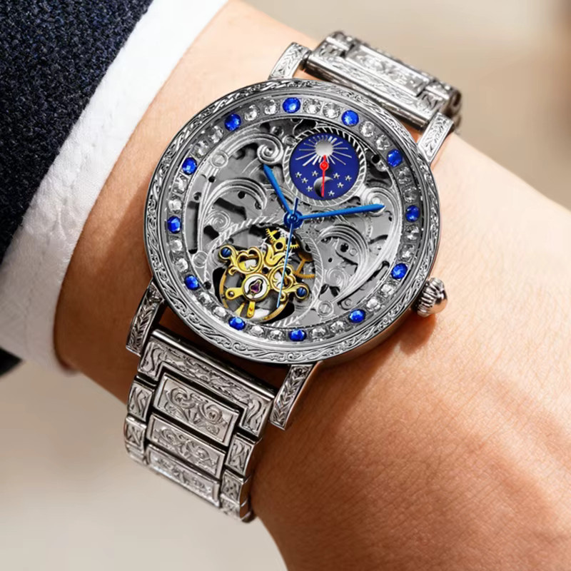 CAROTIF Herren Armbanduhr, mechanisch, Tourbillon, Silber, Vintage-Stil - Bild 5