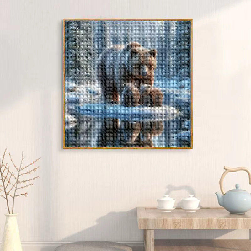YUTTEE DIY 5D Diamantmalerei Set mit Bär und Pinguin in Winter-Optik, bunte Stickerei mit runden Diamanten, Breite: 20 cm, Höhe: 20 cm - Bild 2