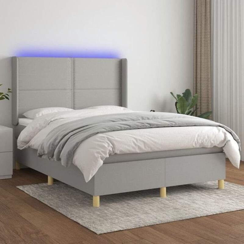 vidaxl Boxspringbett mit Matratze in Hellgrau aus Stoff, B/T/H: 140 x 190 x 118 cm - Bild 1