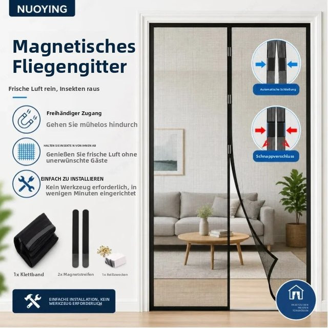 NUOYING Magnetischer Fliegengittervorhang mit automatischer Schließfunktion, Insektenschutz-Netzvorhang für Innenräume, Farbe: Schwarz, B/H: 120 x 210 cm - Bild 1