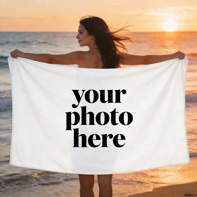 Personalisierbares Mikrofaser Strandhandtuch von JMG Household Supplies mit eigenem Foto, Name oder Logo, Weiß, B/B: 80 x 160 cm - Bild 1