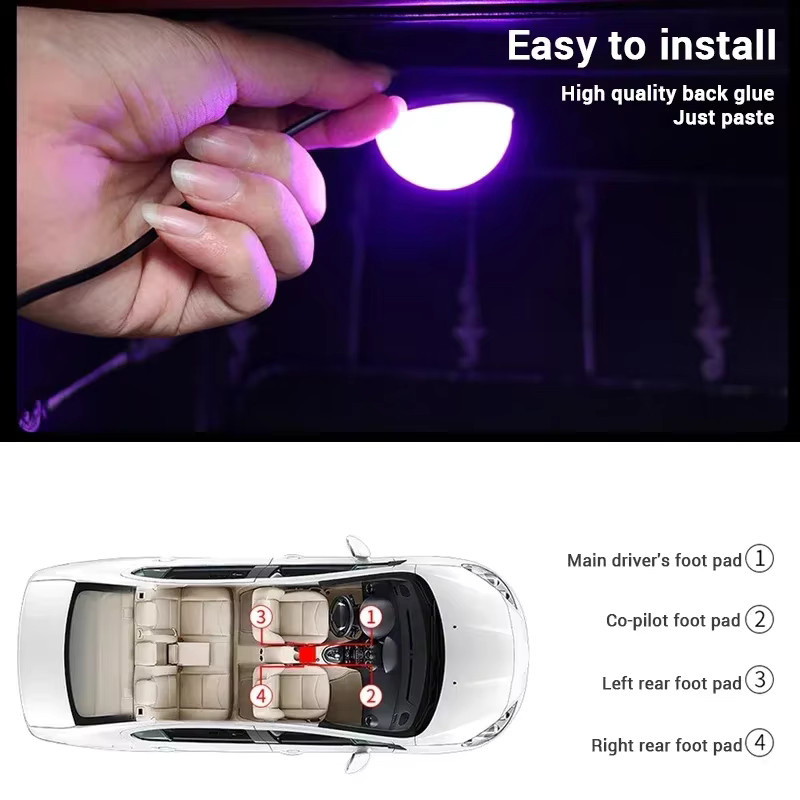 QYJSD LED Auto Ambientebeleuchtung RGB USB Fußraumleuchte in Schwarz - Bild 2