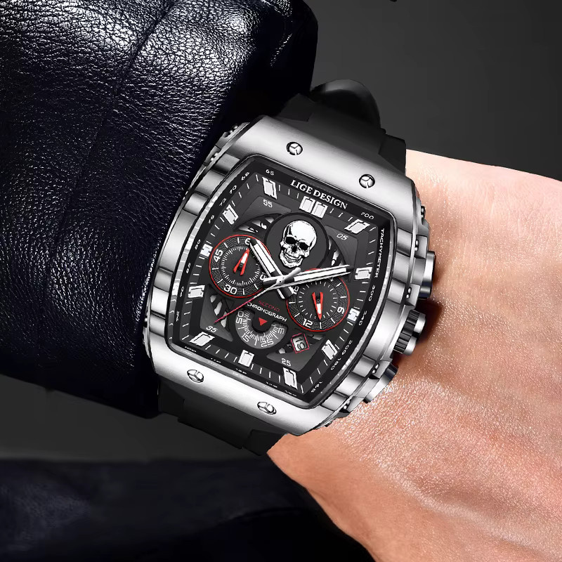 Lige Armbanduhr, Chronograph, Quarz, Silikon, Schwarz, Herren - Bild 4