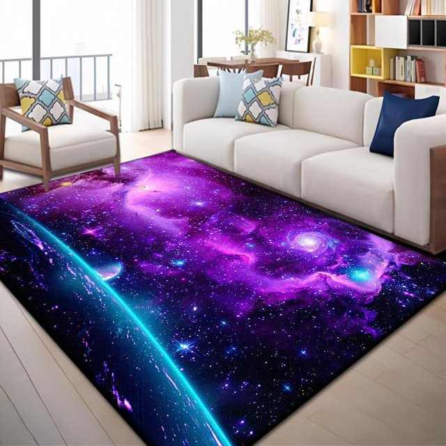 Karpetti Teppich Sonnensystem Sternenhimmel, rutschfest und waschbar, B/T: 80 x 120 cm - Bild 1