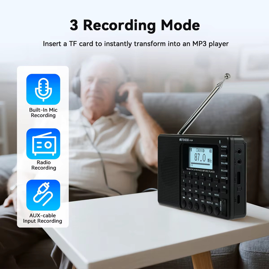 RETEKESS V115 Digitales Radio mit Recorder Funktion in Schwarz für lokalen Empfang und Interviewaufnahmen - Bild 2