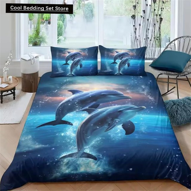 Flylo 3-teiliges Bettwäsche-Set mit 3D-Delfin-Print in Blau, Microfaser, B/H: 135 x 200 cm - Bild 1