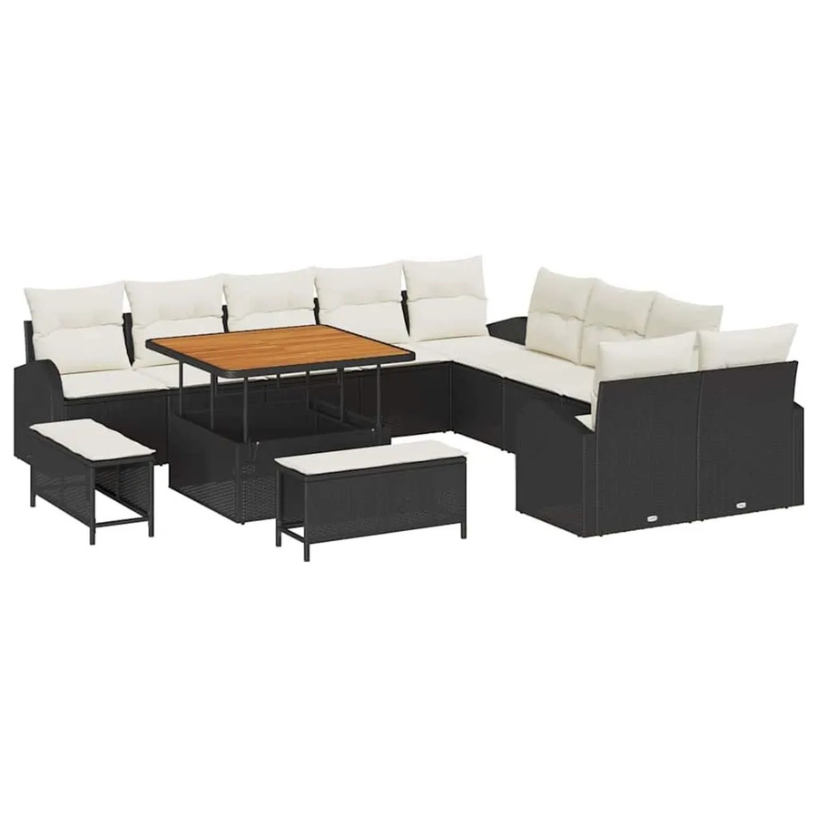 vidaXL Garten-Sofa-Set in U-Form mit 13-teiligem Set aus 3-Sitzer-Sofa, Ottoman und Couchtisch in Schwarz und Beige - Bild 2