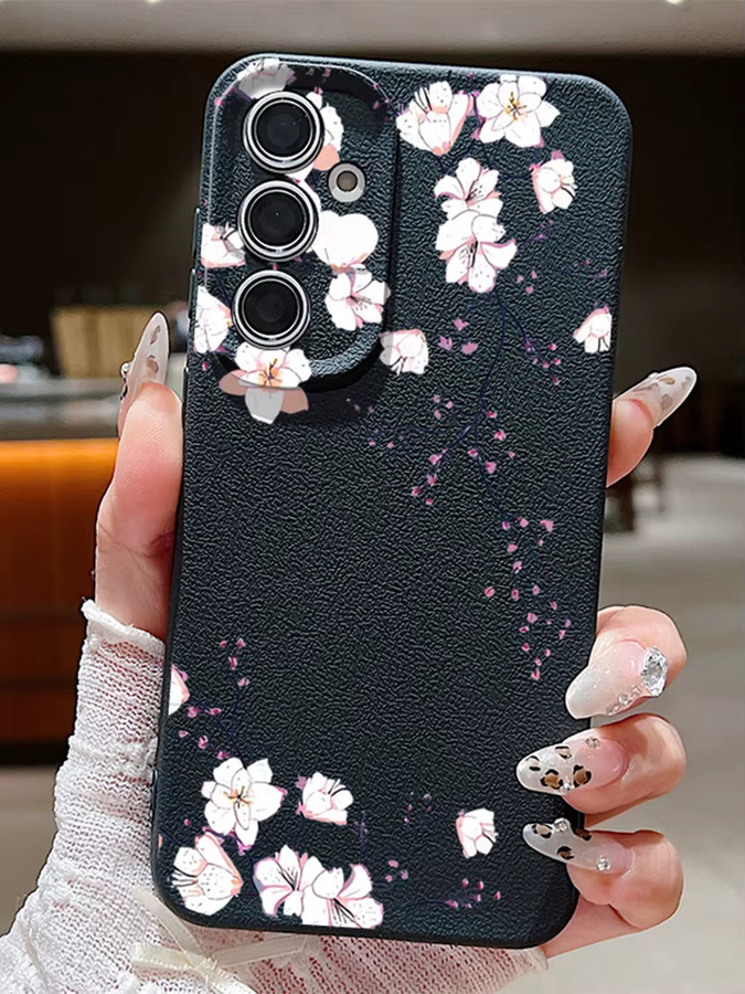 Handyhülle mit weißem Blumenmuster für Samsung Galaxy S25 Ultra S24 FE S23 S22 Edge A56 A55 A54 A36 A26 A16 A15 5G Soft Cover in Weiß und Beige - Bild 3